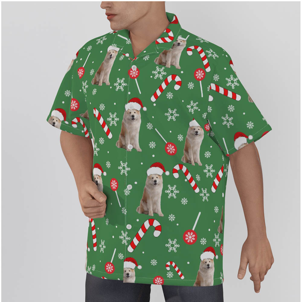 Funny Candy Christmas Green Hawaiian Shirt With Custom Dog Face