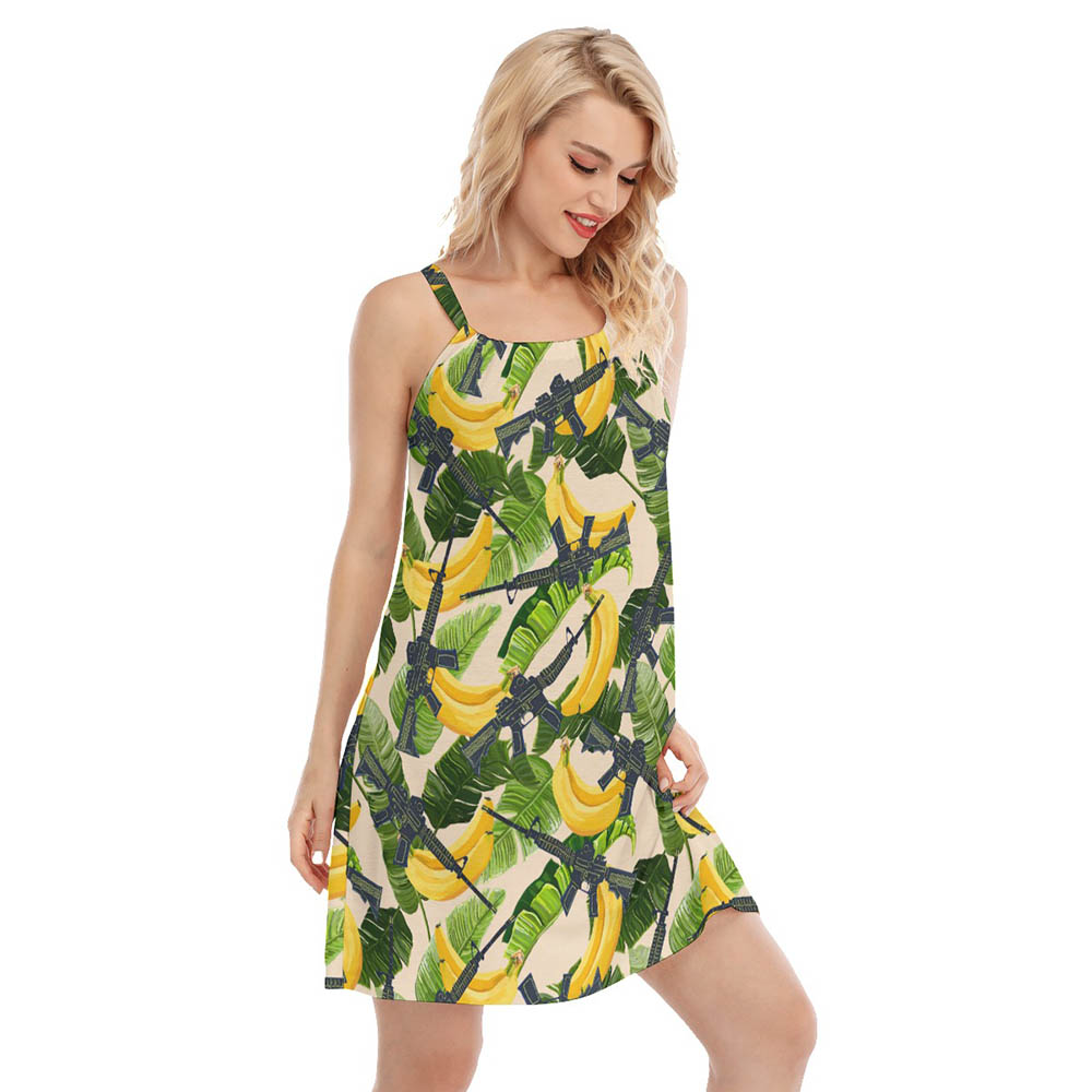 Cool Tactical Gun Tropical Banana Hawaiian Cami Dress For Women