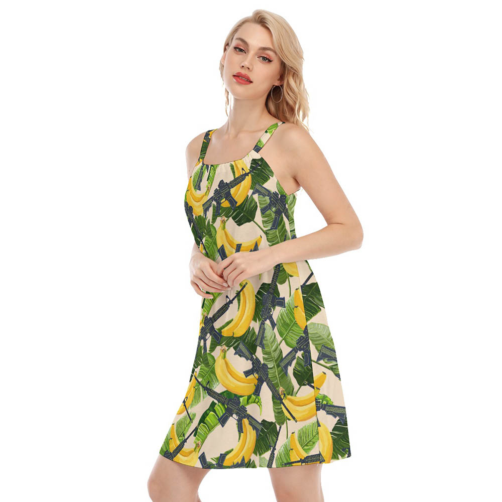 Cool Tactical Gun Tropical Banana Hawaiian Cami Dress For Women