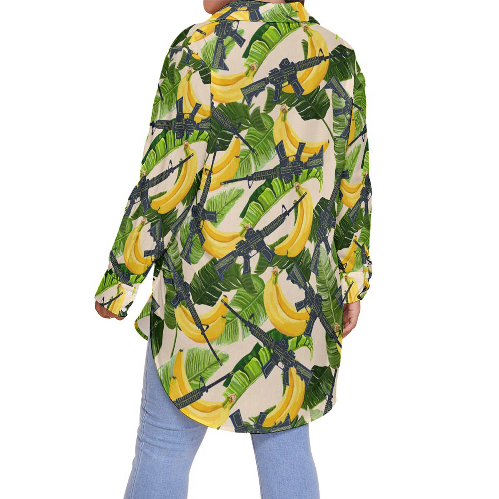 Tropical Tactical Gun Hawaiian Oversize Shirt For Women