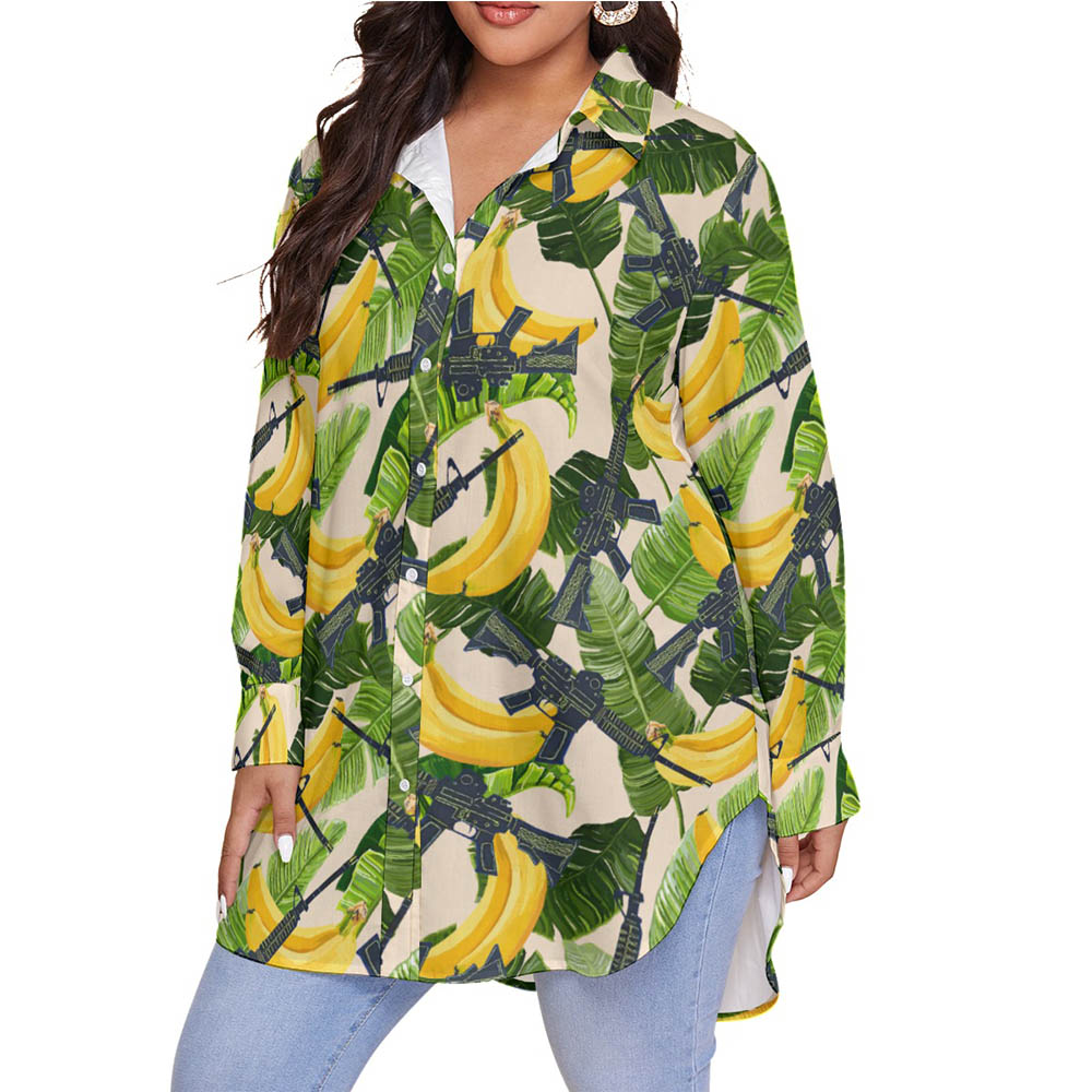 Tropical Tactical Gun Hawaiian Oversize Shirt For Women