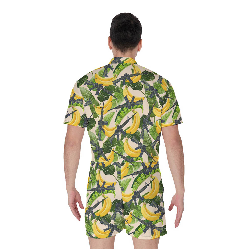 Tropical Banana Tactical Gun Hawaiian Romper For Men