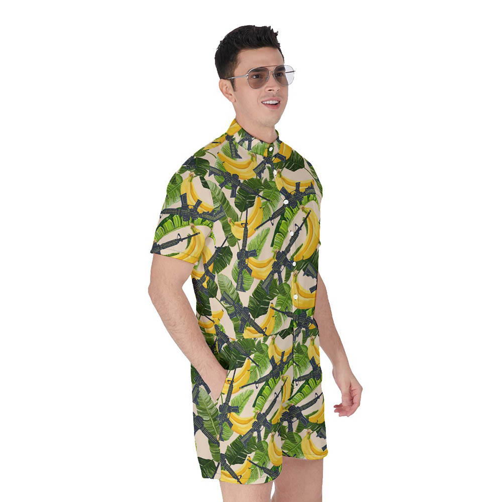 Tropical Banana Tactical Gun Hawaiian Romper For Men