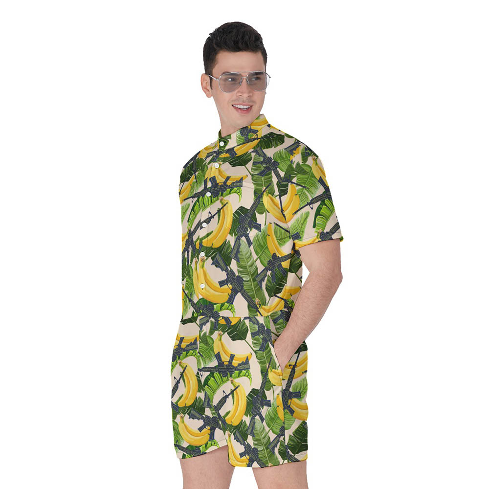 Tropical Banana Tactical Gun Hawaiian Romper For Men