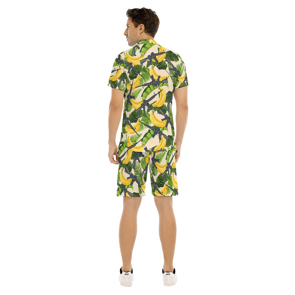 Set Tropical Banana Tactical Gun Hawaiian Shirt And Shorts