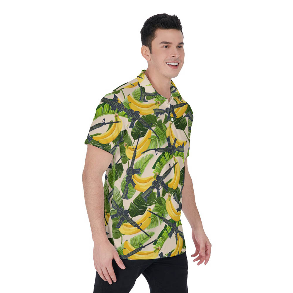 Tactical Gun Tropical Banana Hawaiian Men's Polo Shirt