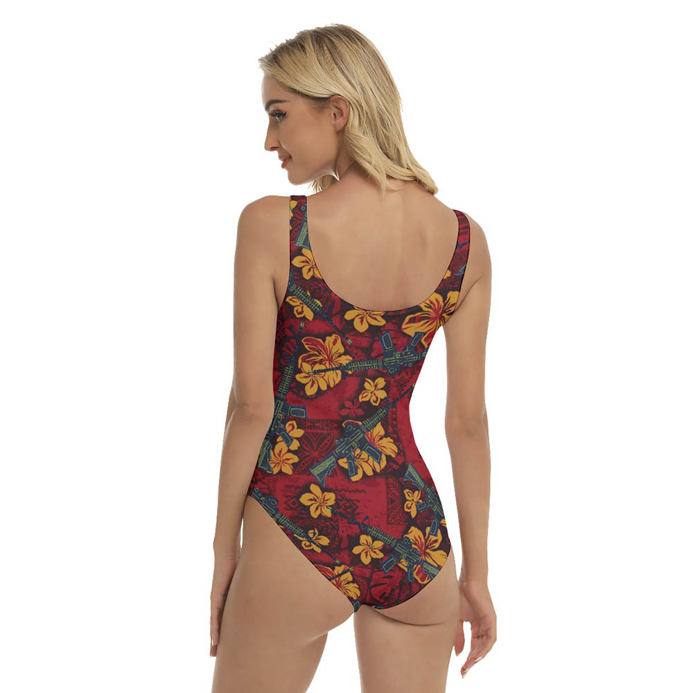Tactical Gun Vintage Hibiscus Hawaiian Swimsuit For Women