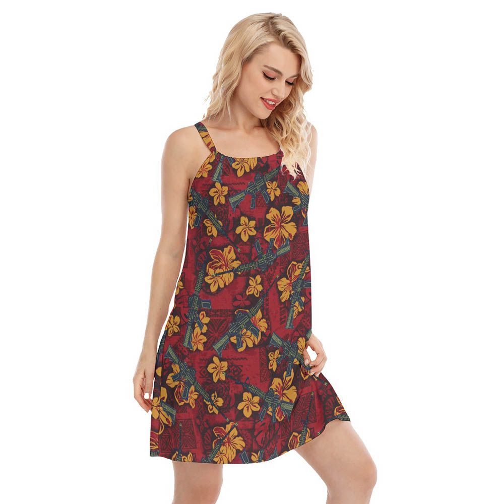 Cool Tactical Gun Vintage Hibiscus Aloha Cami Dress For Women