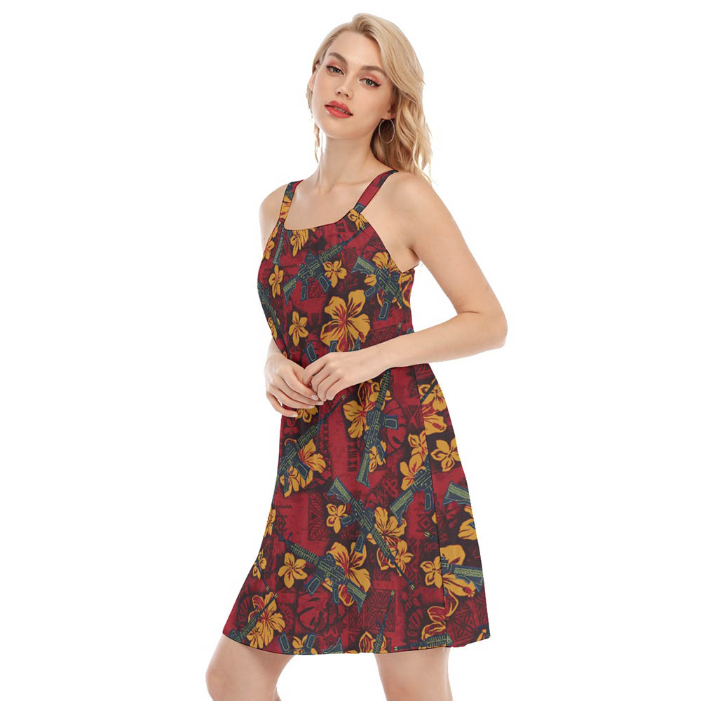 Cool Tactical Gun Vintage Hibiscus Aloha Cami Dress For Women