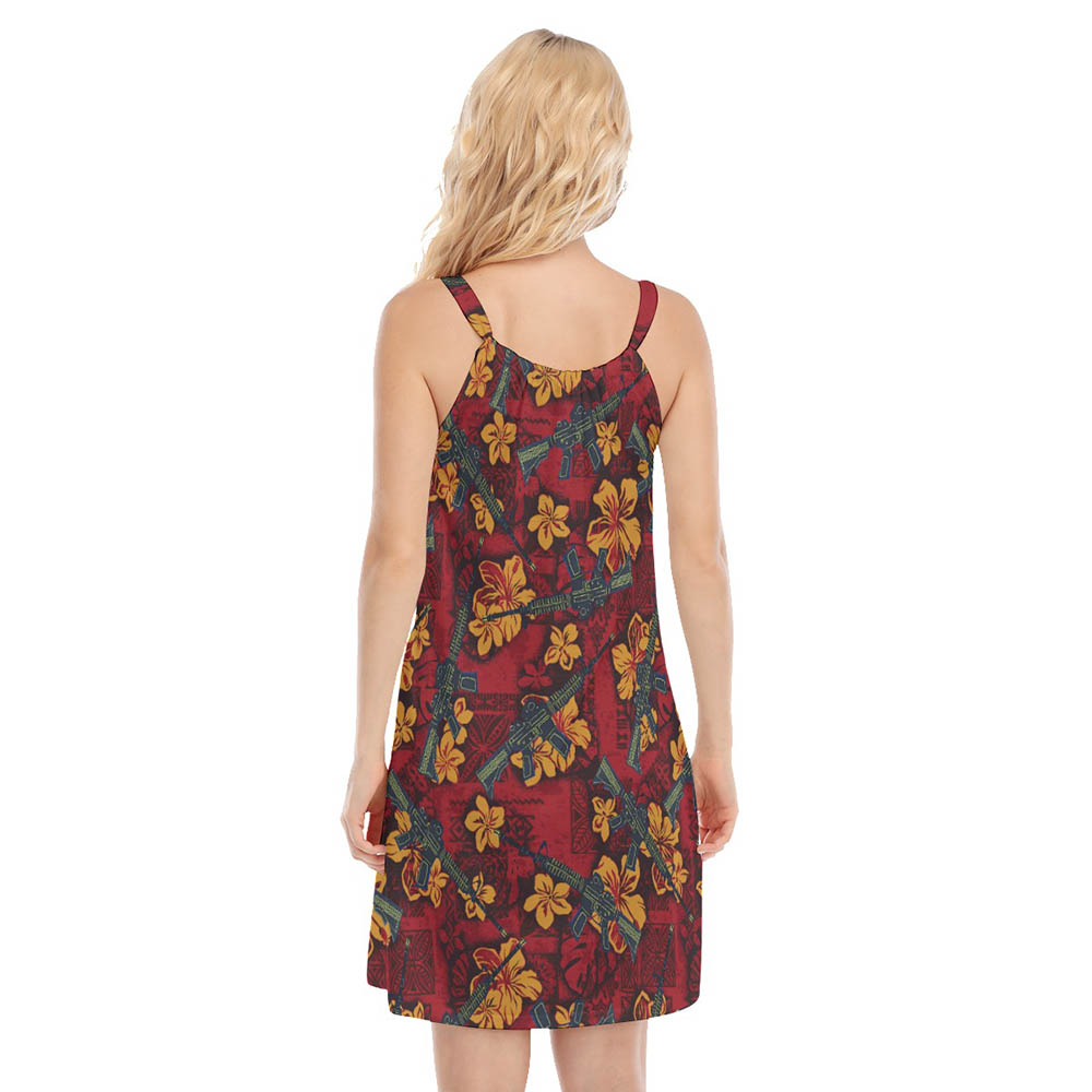 Cool Tactical Gun Vintage Hibiscus Aloha Cami Dress For Women