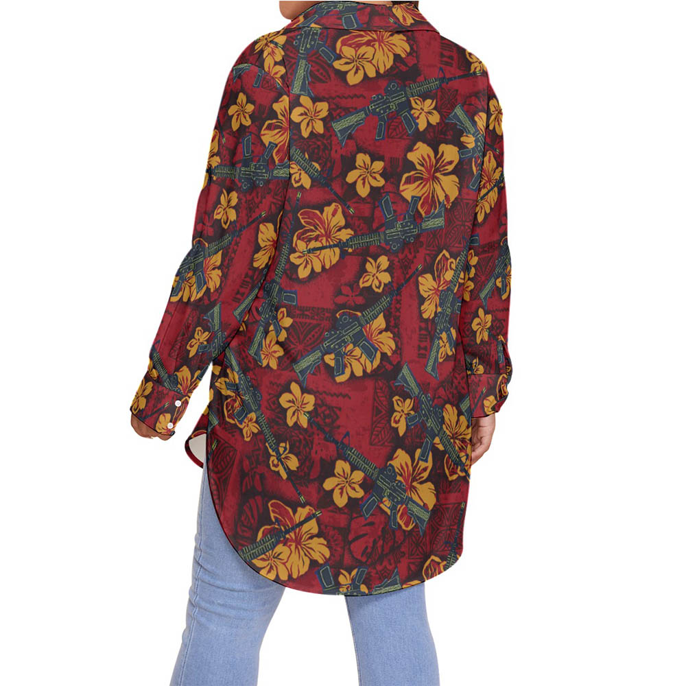 Vintage Floral Gun Tactical Hawaiian Plus Size Shirt For Women