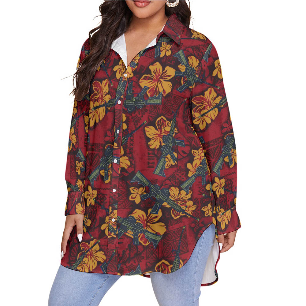 Vintage Floral Gun Tactical Hawaiian Plus Size Shirt For Women