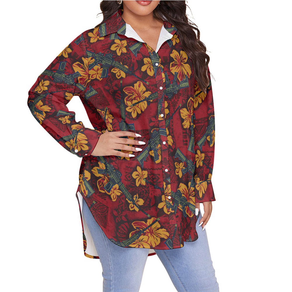 Vintage Floral Gun Tactical Hawaiian Plus Size Shirt For Women