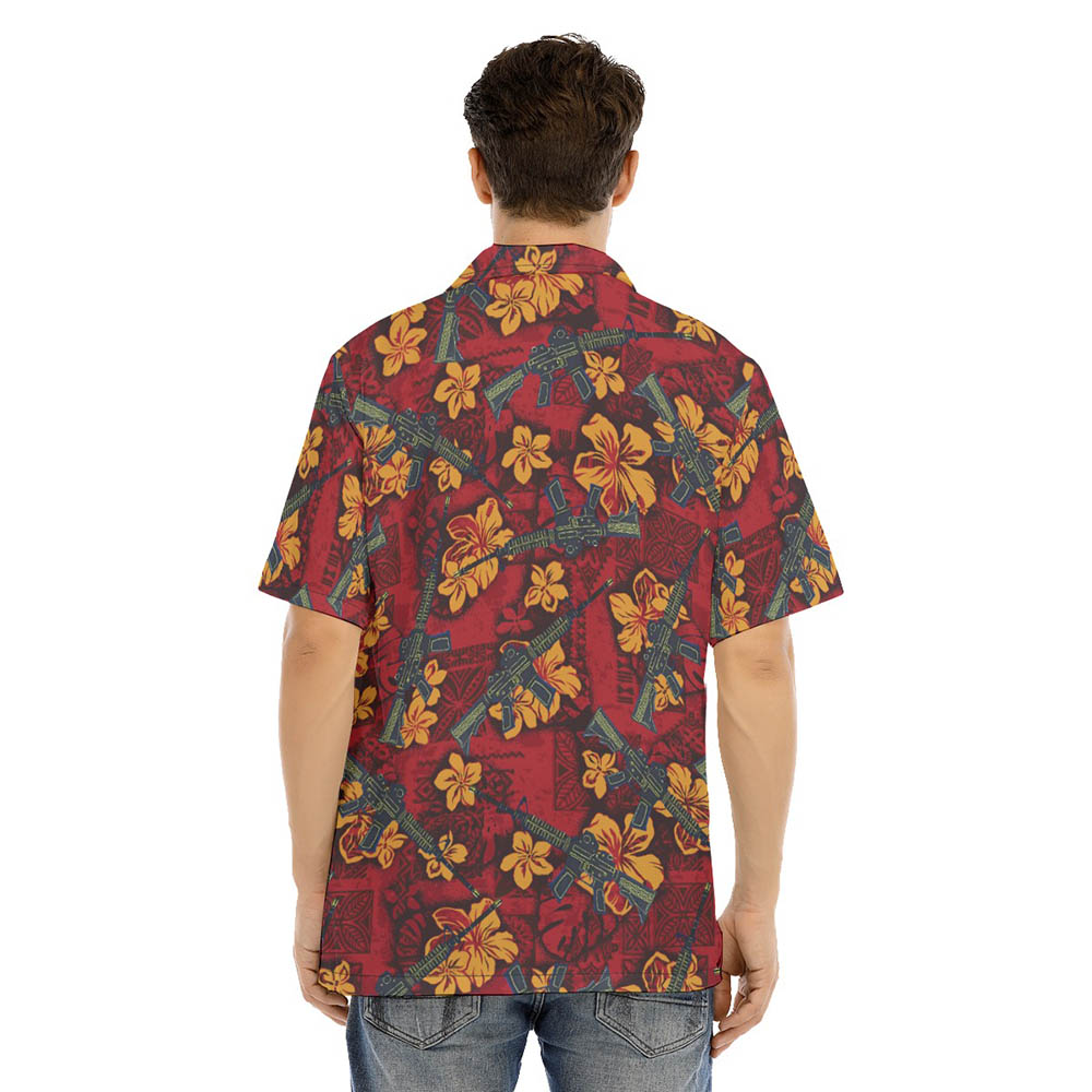 Tactical Gun Vintage Hibiscus Red Men's Hawaiian Shirt
