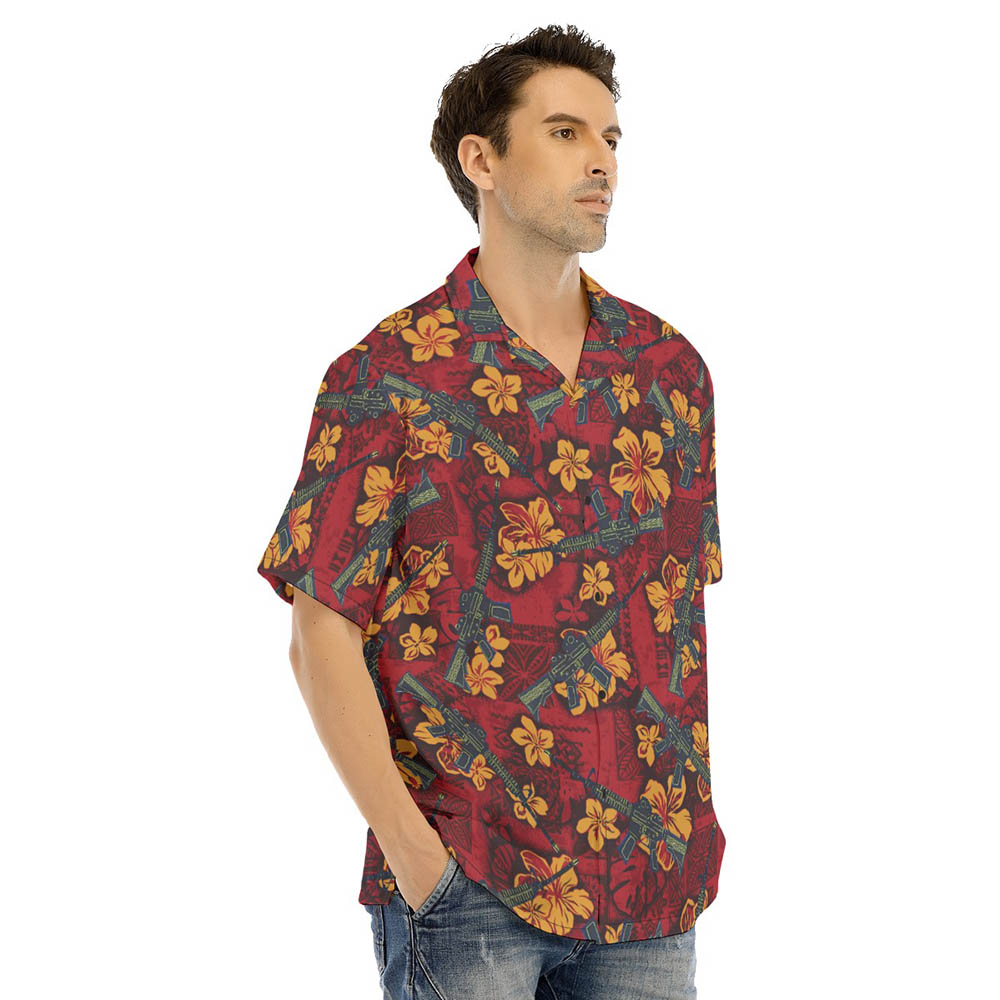 Tactical Gun Vintage Hibiscus Red Men's Hawaiian Shirt