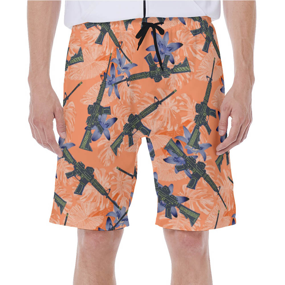 Cool Tactical Gun Floral Orange Hawaiian Swimwear For Men - variant image 1