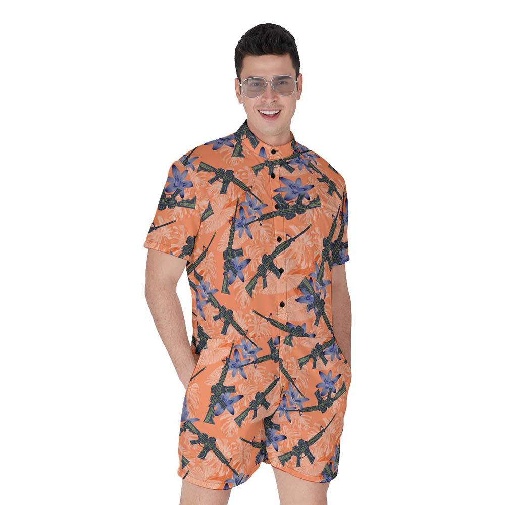 Cool Gun Tactical Floral Orange Hawaiian Romper For Men - variant image 1