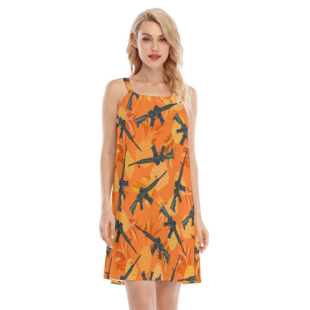 Cool Tactical Gun Pineapple Orange Hawaiian Cami Dress For Women - variant image 1