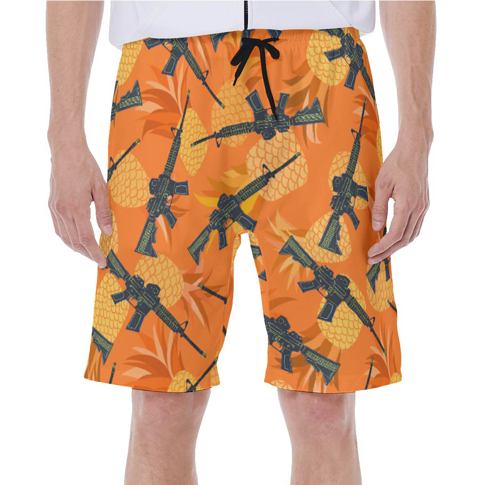 Cool Tactical Gun Pineapple Orange Hawaiian Swim Trunks For Men - variant image 1