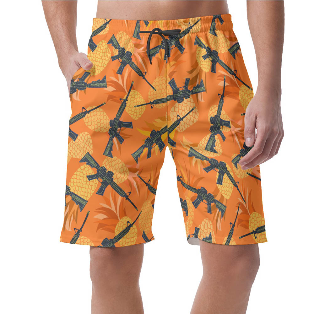 Funny Pineapple Gun Hawaiian Beach Shorts For Men - variant image 1