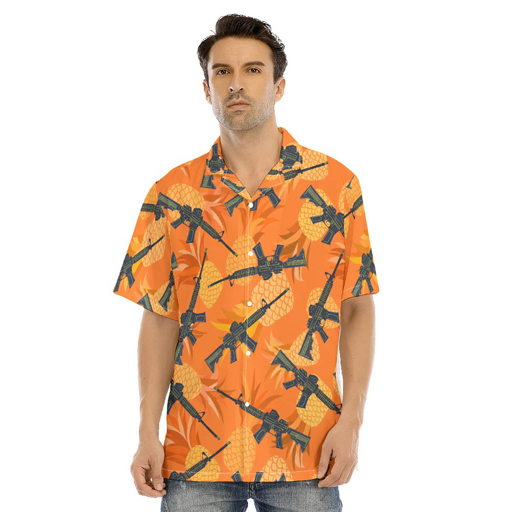 Pineapple Tactical Gun Orange Hawaiian Shirt - variant image 1