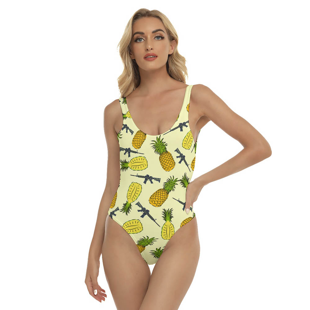 Funny Tactical Gun Pineapple Yellow Hawaiian Swimsuit For Women - variant image 1
