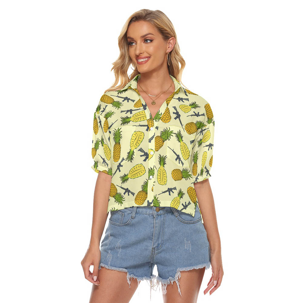 Tactical Gun Pineapple Yellow Women's Hawaiian Shirt - variant image 1