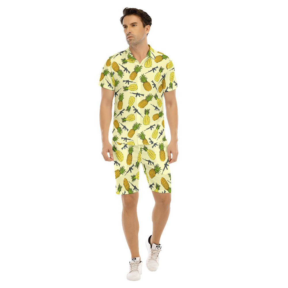 Set Tactical Pineapple Yellow Men's Hawaiian Shirt And Matching Shorts - variant image 1