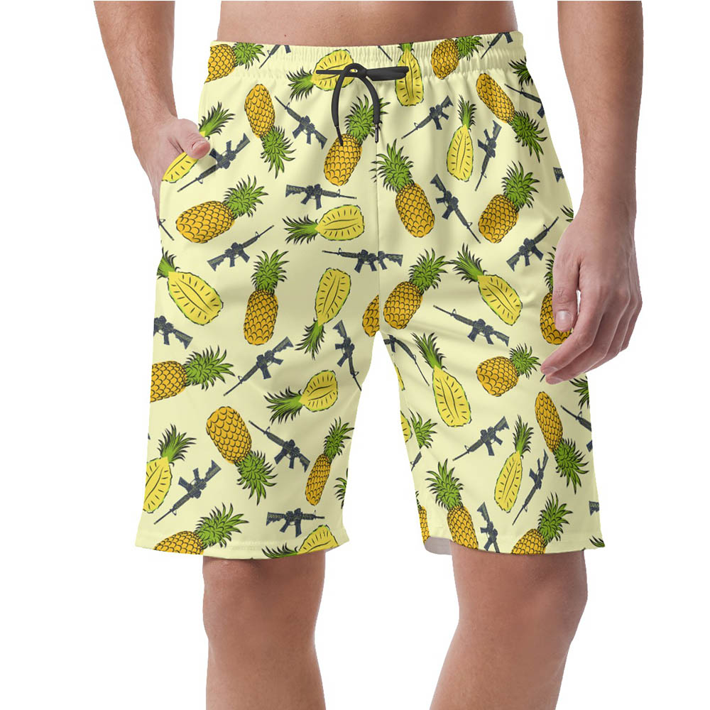 Yellow Pineapple Tactical Gun Hawaiian Beach Shorts For Men - variant image 1