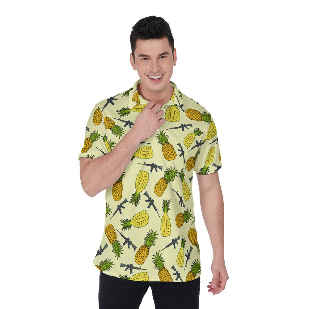 Pineapple Tactical Gun Yellow Hawaiian Men's Polo Shirt - variant image 1