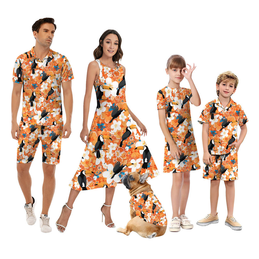 Floral Toucan Orange Matching Family Hawaiian Outfits - variant image 1