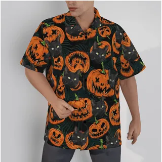 Custom Halloween Pumpkin Hawaiian Shirt With Cat Face