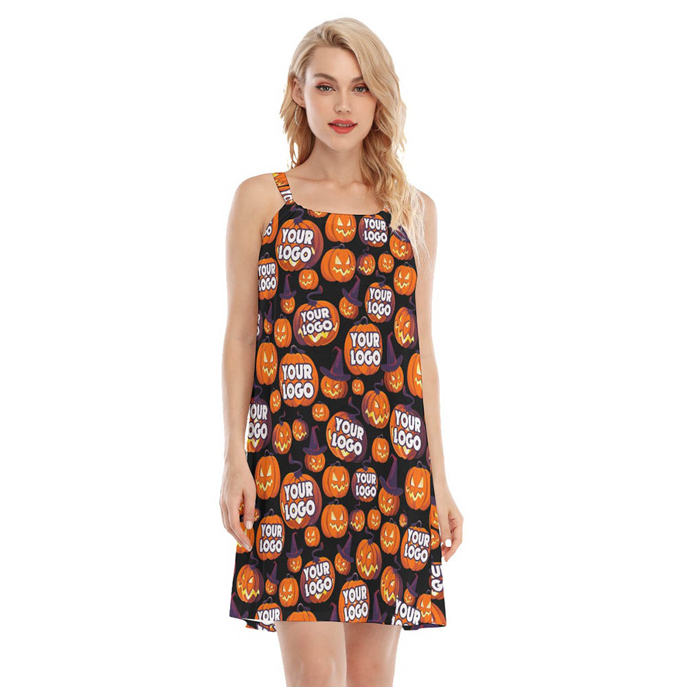 Halloween Pumpkin Custom Logo Hawaiian Cami Dress For Women - variant image 1
