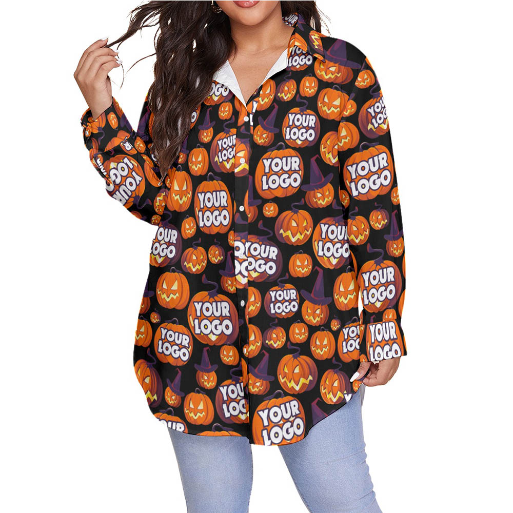 Scary Pumpkin Custom Logo Halloween Hawaiian Plus Size Shirt For Women - variant image 1