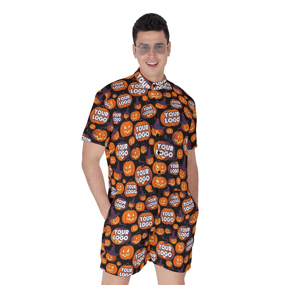 Halloween Scary Pumpkin Custom Logo Hawaiian Romper For Men - variant image 1