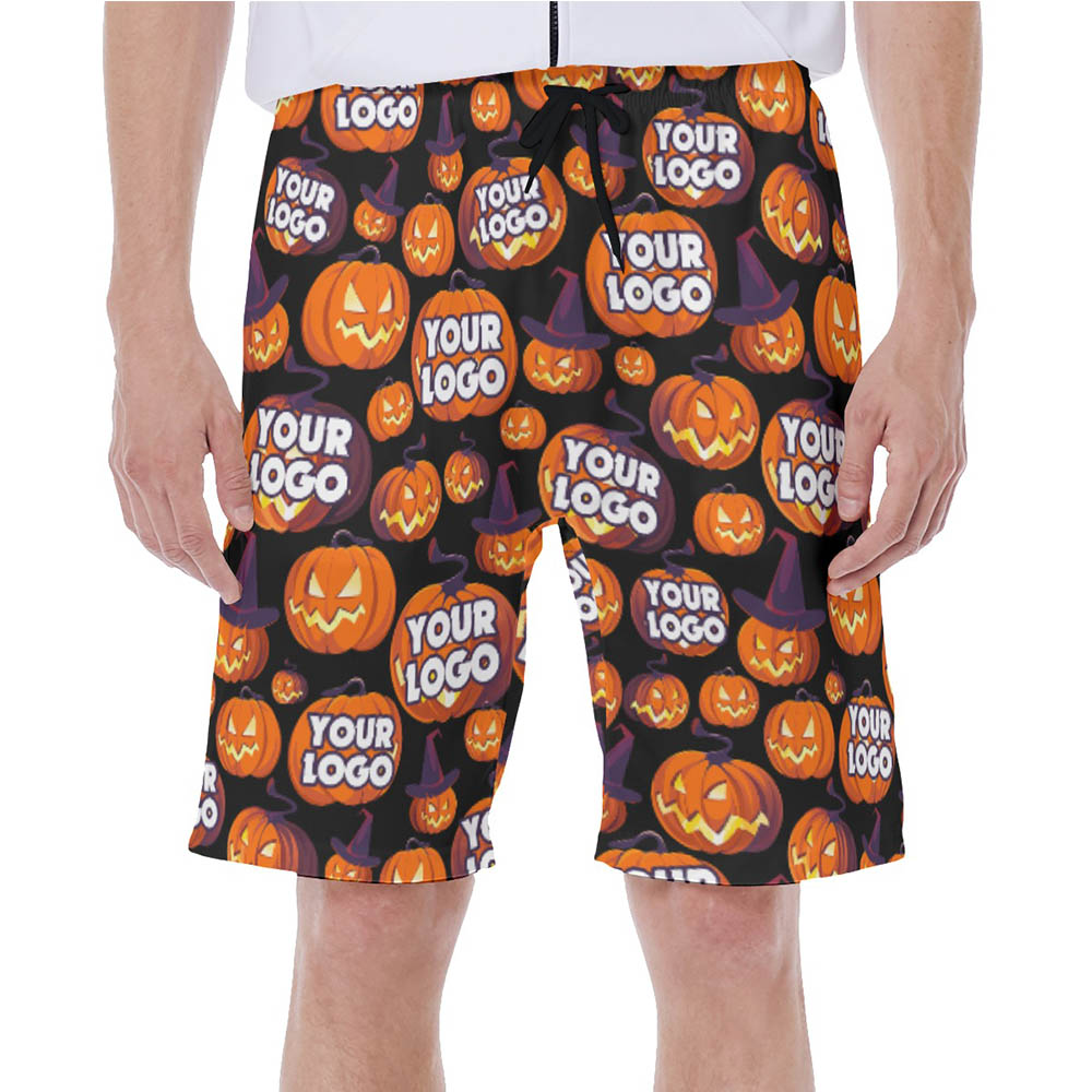 Custom Logo Halloween Pumpkin Hawaiian Swim Trunks For Men - variant image 1