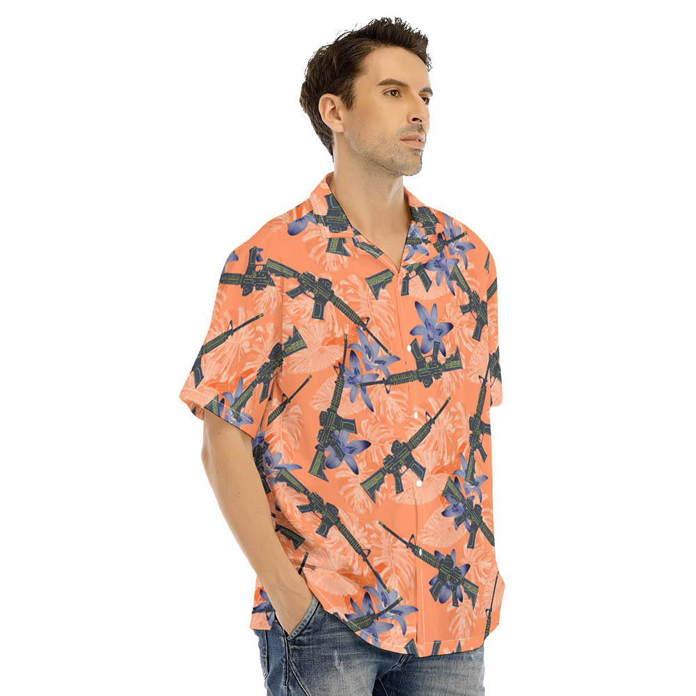 Orange Floral Tactical Gun Men's Hawaiian Shirt