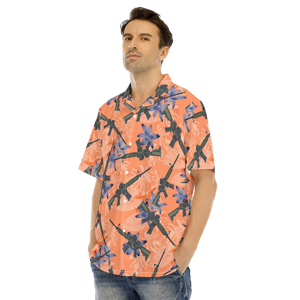 Orange Floral Tactical Gun Men's Hawaiian Shirt