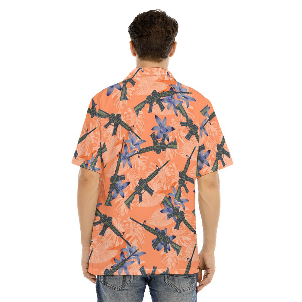 Orange Floral Tactical Gun Men's Hawaiian Shirt