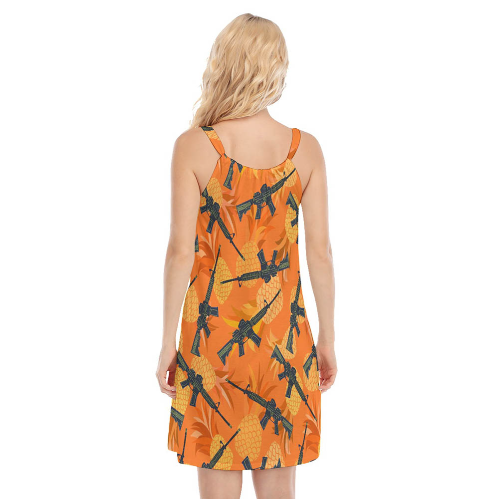 Cool Tactical Gun Pineapple Orange Hawaiian Cami Dress For Women