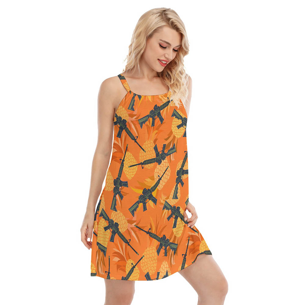 Cool Tactical Gun Pineapple Orange Hawaiian Cami Dress For Women
