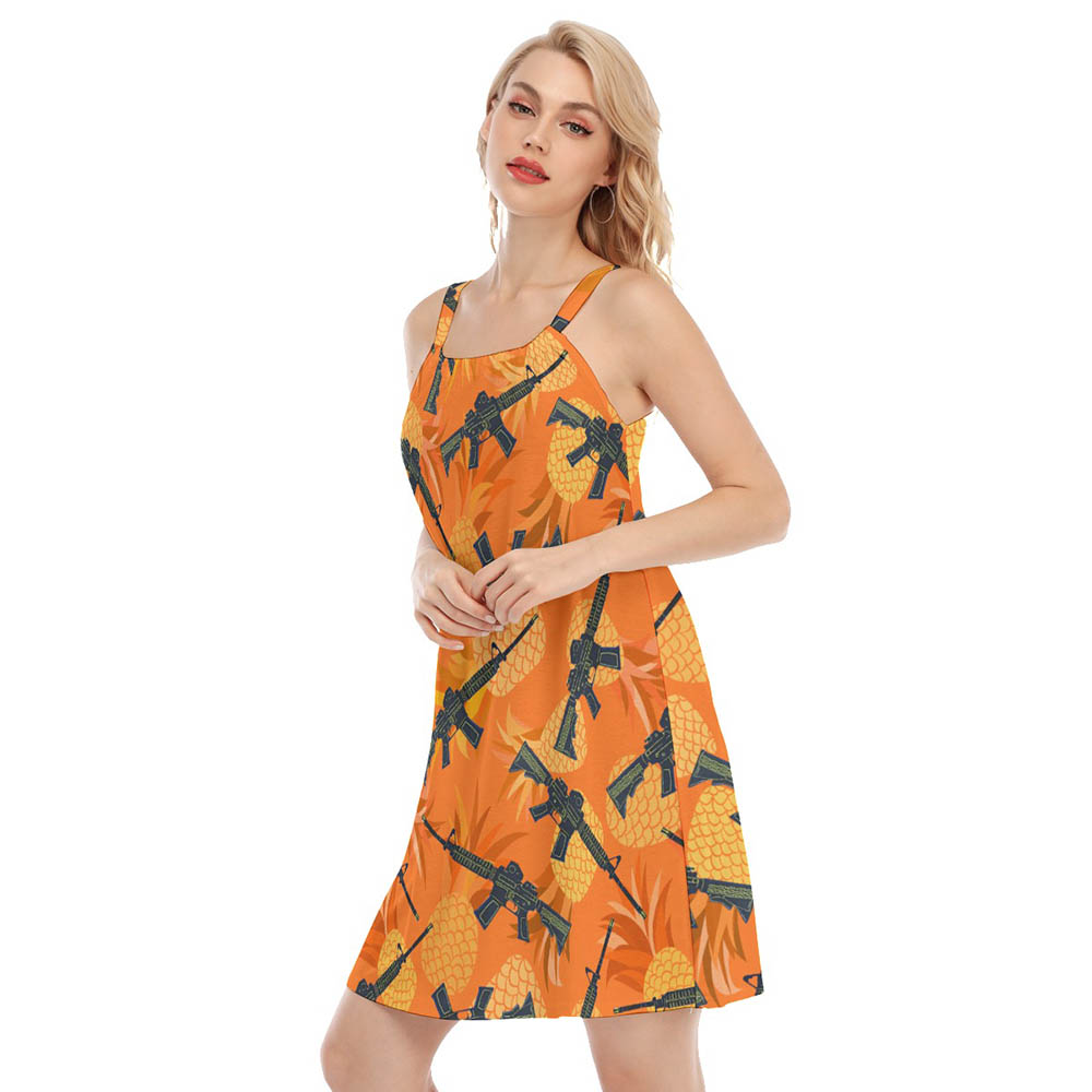 Cool Tactical Gun Pineapple Orange Hawaiian Cami Dress For Women