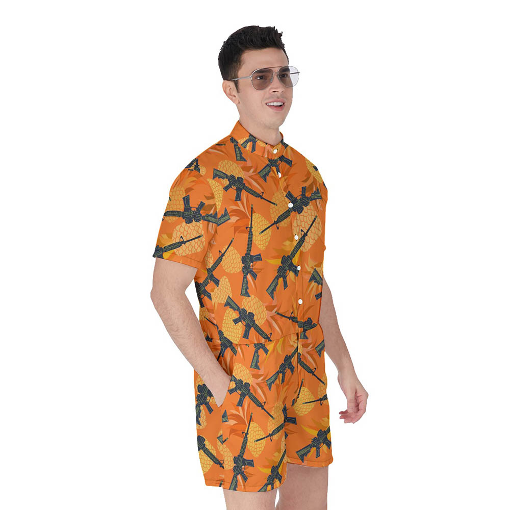 Pineapple Tactical Gun Orange Hawaiian Romper For Men