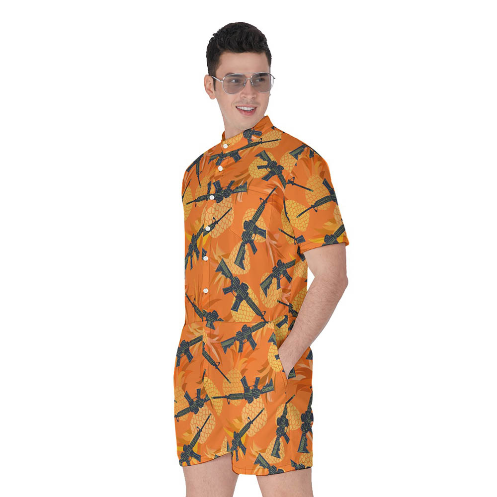 Pineapple Tactical Gun Orange Hawaiian Romper For Men