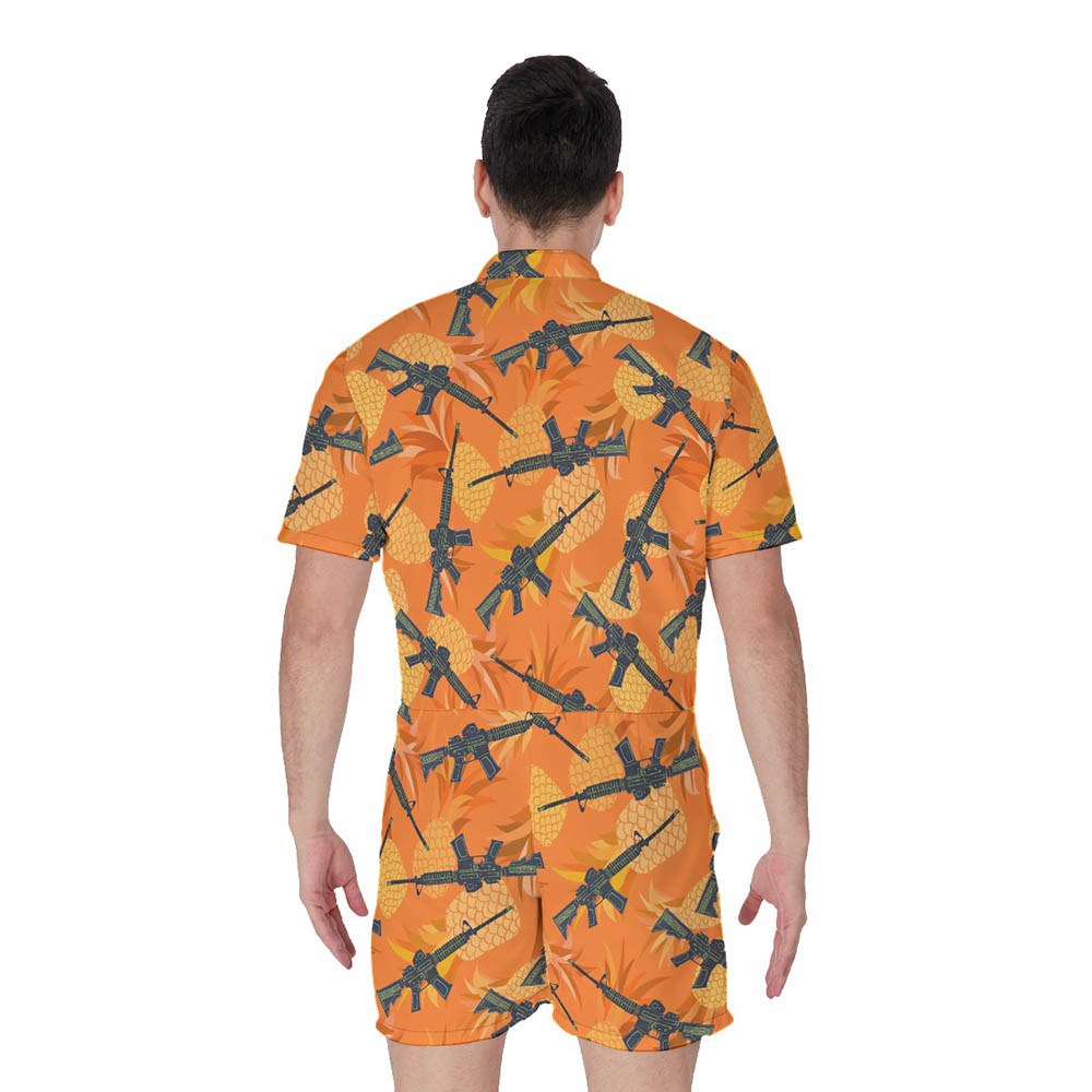 Pineapple Tactical Gun Orange Hawaiian Romper For Men