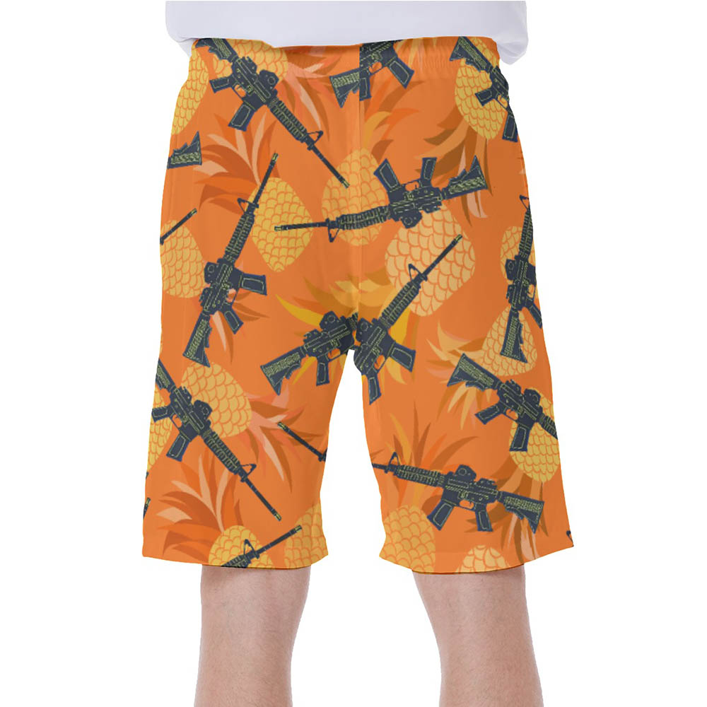 Cool Tactical Gun Pineapple Orange Hawaiian Swim Trunks For Men