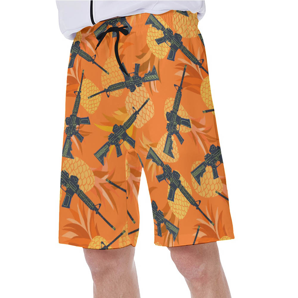 Cool Tactical Gun Pineapple Orange Hawaiian Swim Trunks For Men