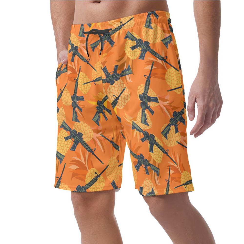 Funny Pineapple Gun Hawaiian Beach Shorts For Men