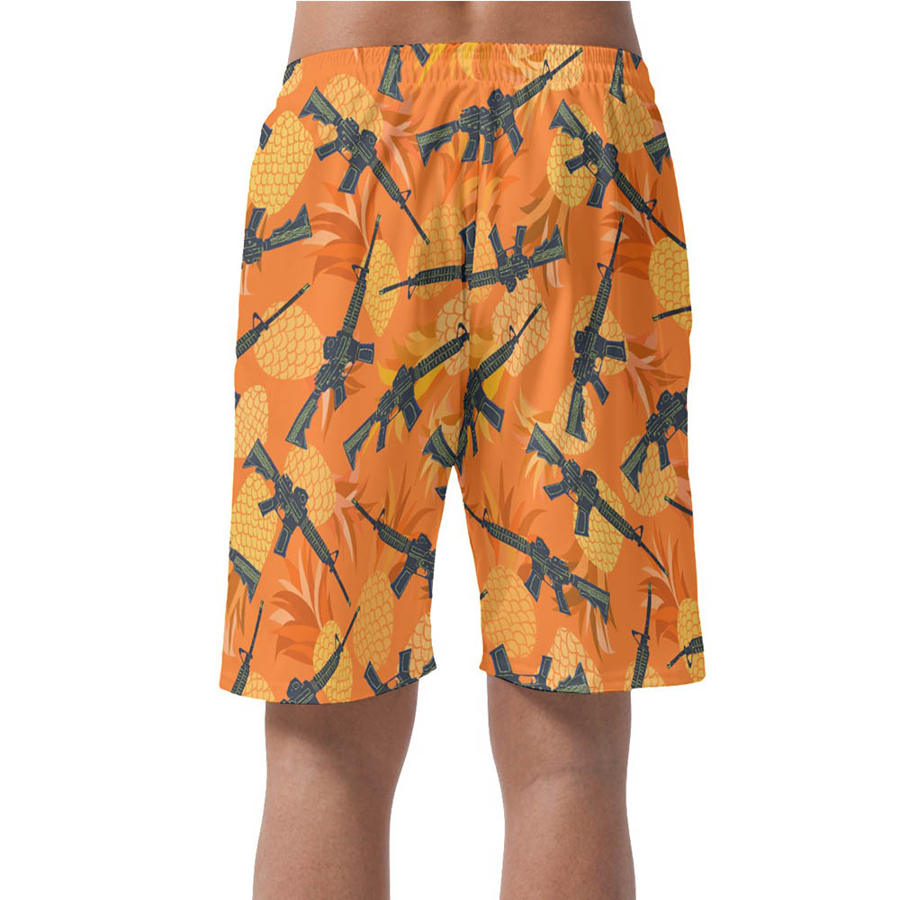 Funny Pineapple Gun Hawaiian Beach Shorts For Men