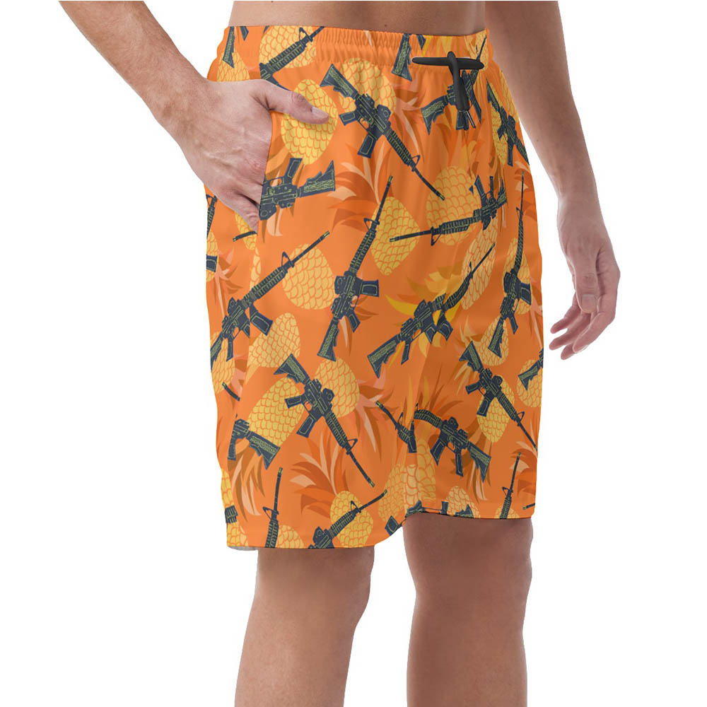 Funny Pineapple Gun Hawaiian Beach Shorts For Men